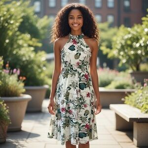 Floral Halter Neck Midi Dress – Size XL